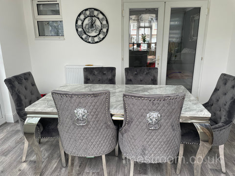 Grey Louis Dining Table With Dark Grey Majestic Chairs