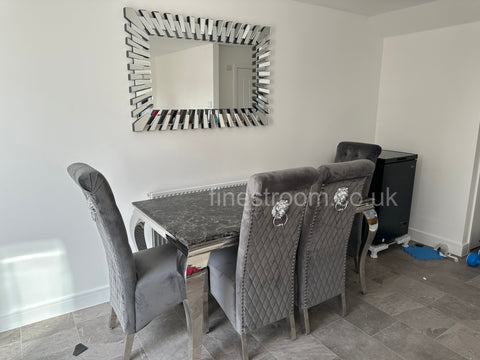 Black Louis Dining Table With Dark Grey Sofia Chairs