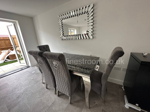 Black Louis Dining Table With Dark Grey Sofia Chairs