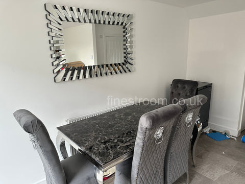 Black Louis Dining Table With Dark Grey Sofia Chairs
