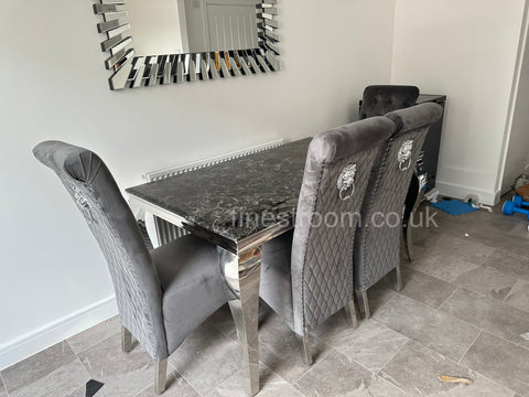 Black Louis Dining Table With Dark Grey Sofia Chairs