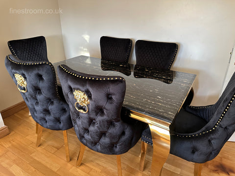 Black Gold Louis Dining Table With Black Gold LK Victoria Chairs