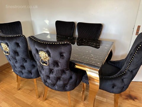 Black Gold Louis Dining Table With Black Gold LK Victoria Chairs