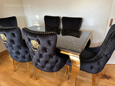 Black Gold Louis Dining Table With Black Gold LK Victoria Chairs
