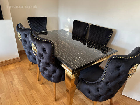 Black Gold Louis Dining Table With Black Gold LK Victoria Chairs