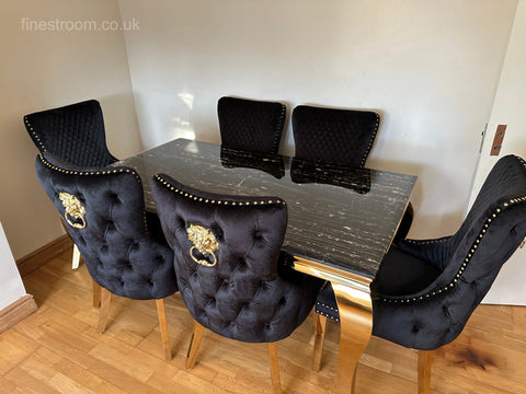 Black Gold Louis Dining Table With Black Gold LK Victoria Chairs