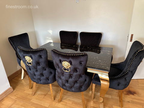 Black Gold Louis Dining Table With Black Gold LK Victoria Chairs