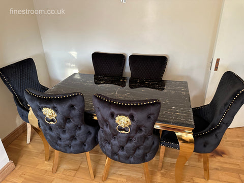 Black Gold Louis Dining Table With Black Gold LK Victoria Chairs