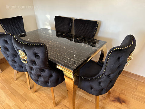 Black Gold Louis Dining Table With Black Gold LK Victoria Chairs