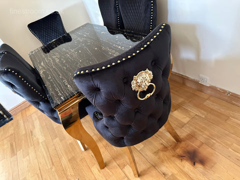 Black Gold Louis Dining Table With Black Gold LK Victoria Chairs