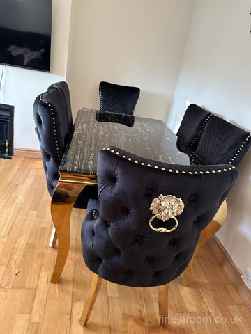 Black Gold Louis Dining Table With Black Gold LK Victoria Chairs