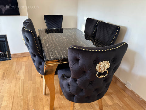 Black Gold Louis Dining Table With Black Gold LK Victoria Chairs