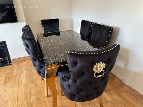 Black Gold Louis Dining Table With Black Gold LK Victoria Chairs