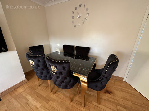 Black Gold Louis Dining Table With Black Gold LK Victoria Chairs