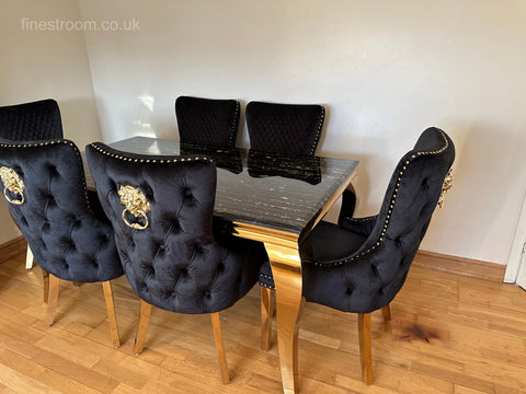 Black Gold Louis Dining Table With Black Gold LK Victoria Chairs