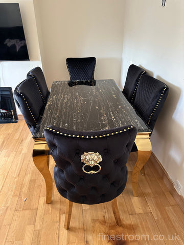 Black Gold Louis Dining Table With Black Gold LK Victoria Chairs