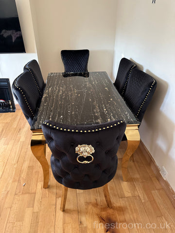 Black Gold Louis Dining Table With Black Gold LK Victoria Chairs