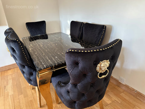 Black Gold Louis Dining Table With Black Gold LK Victoria Chairs