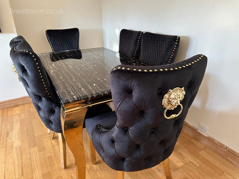 Black Gold Louis Dining Table With Black Gold LK Victoria Chairs