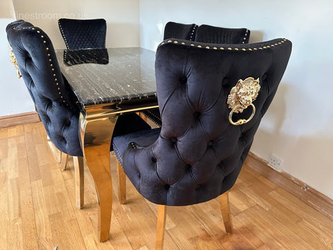 Black Gold Louis Dining Table With Black Gold LK Victoria Chairs