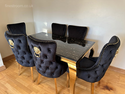 Black Gold Louis Dining Table With Black Gold LK Victoria Chairs