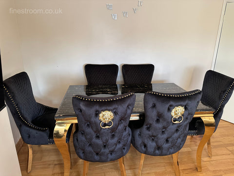 Black Gold Louis Dining Table With Black Gold LK Victoria Chairs