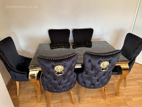 Black Gold Louis Dining Table With Black Gold LK Victoria Chairs