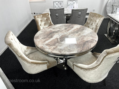 1.3m Round Beige Chelsea with Mink Valencia Chairs