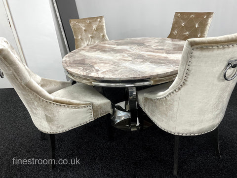 1.3m Round Beige Chelsea with Mink Valencia Chairs