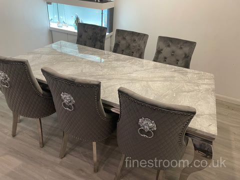 Grey Louis Dining Table With Dark Grey Majestic Chairs
