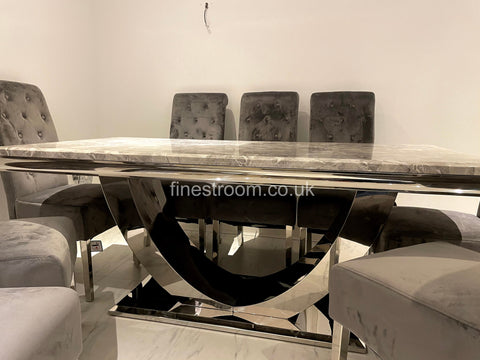 Grey Arial Dining Table With Dark Grey Sofia Chairs