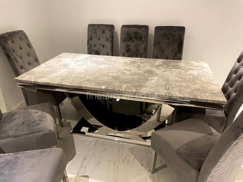 Grey Arial Dining Table With Dark Grey Sofia Chairs