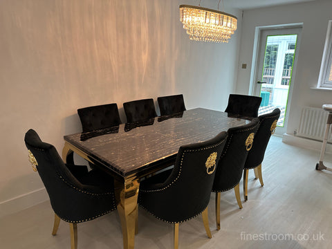 Black Gold Louis Dining Table With Black Gold Majestic Chairs