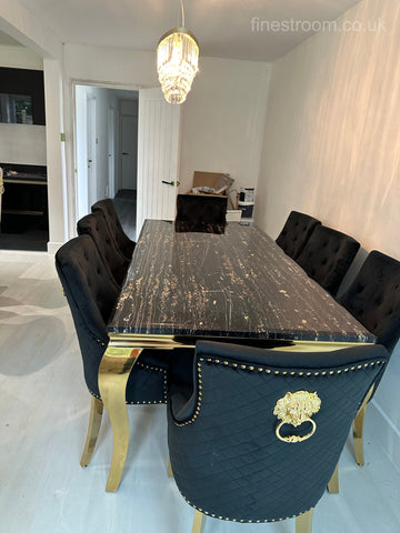 Black Gold Louis Dining Table With Black Gold Majestic Chairs