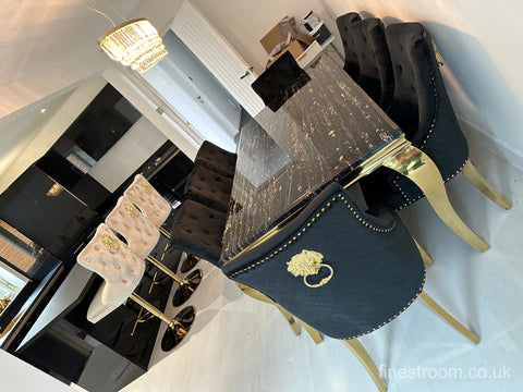 Black Gold Louis Dining Table With Black Gold Majestic Chairs
