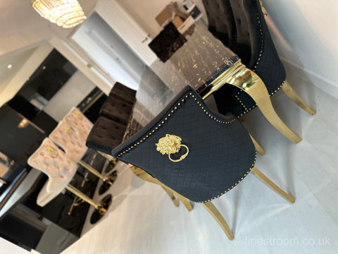 Black Gold Louis Dining Table With Black Gold Majestic Chairs