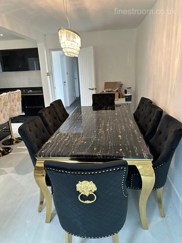 Black Gold Louis Dining Table With Black Gold Majestic Chairs