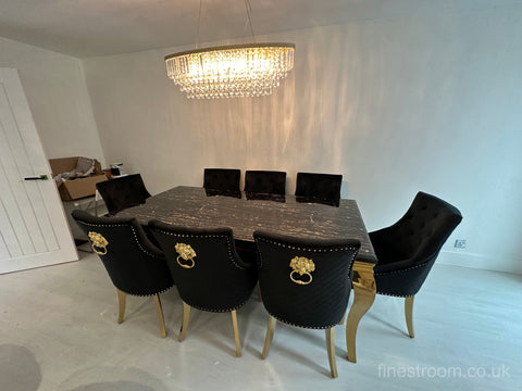 Black Gold Louis Dining Table With Black Gold Majestic Chairs