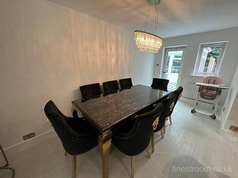 Black Gold Louis Dining Table With Black Gold Majestic Chairs