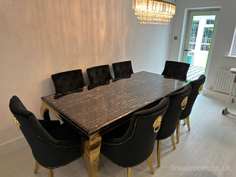 Black Gold Louis Dining Table With Black Gold Majestic Chairs