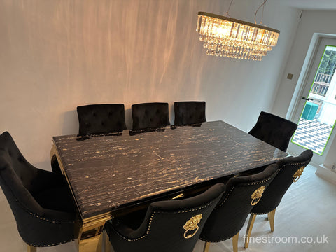 Black Gold Louis Dining Table With Black Gold Majestic Chairs
