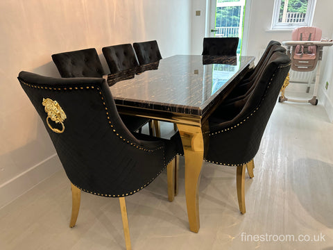 Black Gold Louis Dining Table With Black Gold Majestic Chairs