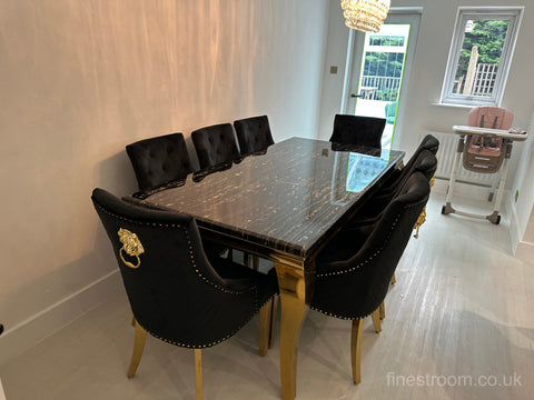 Black Gold Louis Dining Table With Black Gold Majestic Chairs