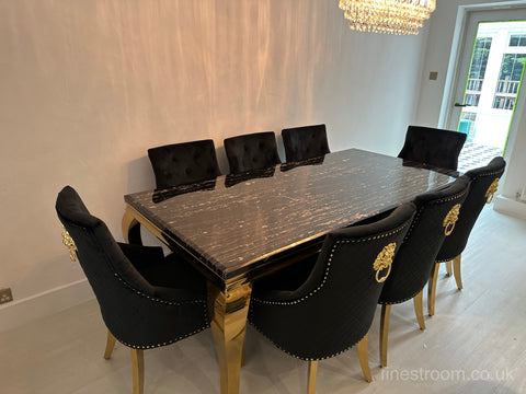 Black Gold Louis Dining Table With Black Gold Majestic Chairs