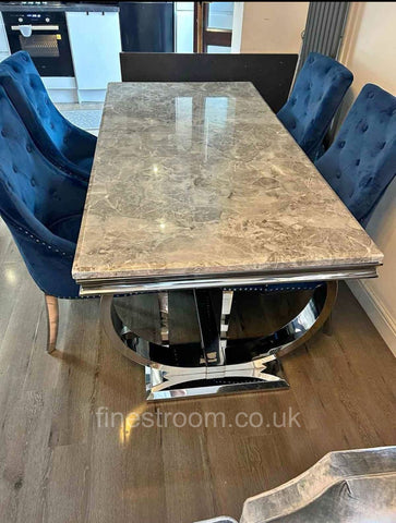 Grey Ariana Dining Table With Navy Blue Majestic Chairs