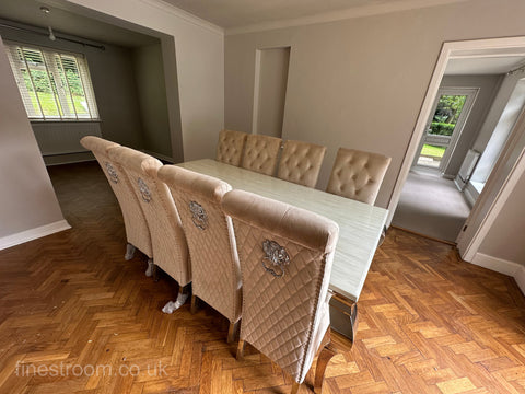 Cream Louis Chrome Dining Table with Mink Sofia Chairs