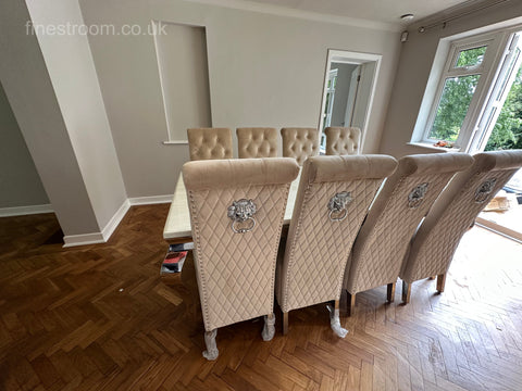 Cream Louis Chrome Dining Table with Mink Sofia Chairs