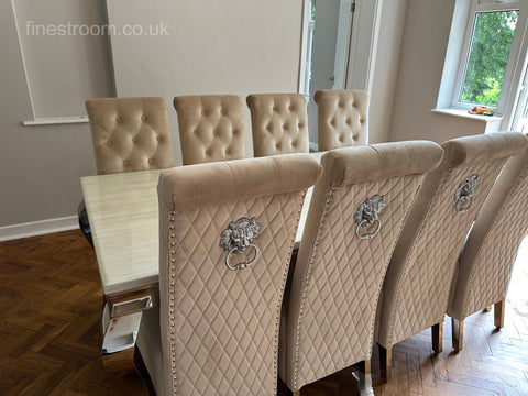 Cream Louis Chrome Dining Table with Mink Sofia Chairs