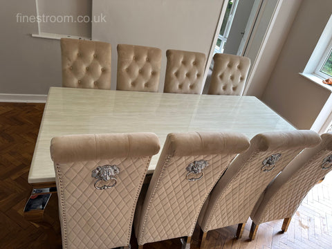 Cream Louis Chrome Dining Table with Mink Sofia Chairs