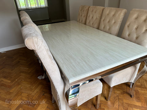 Cream Louis Chrome Dining Table with Mink Sofia Chairs